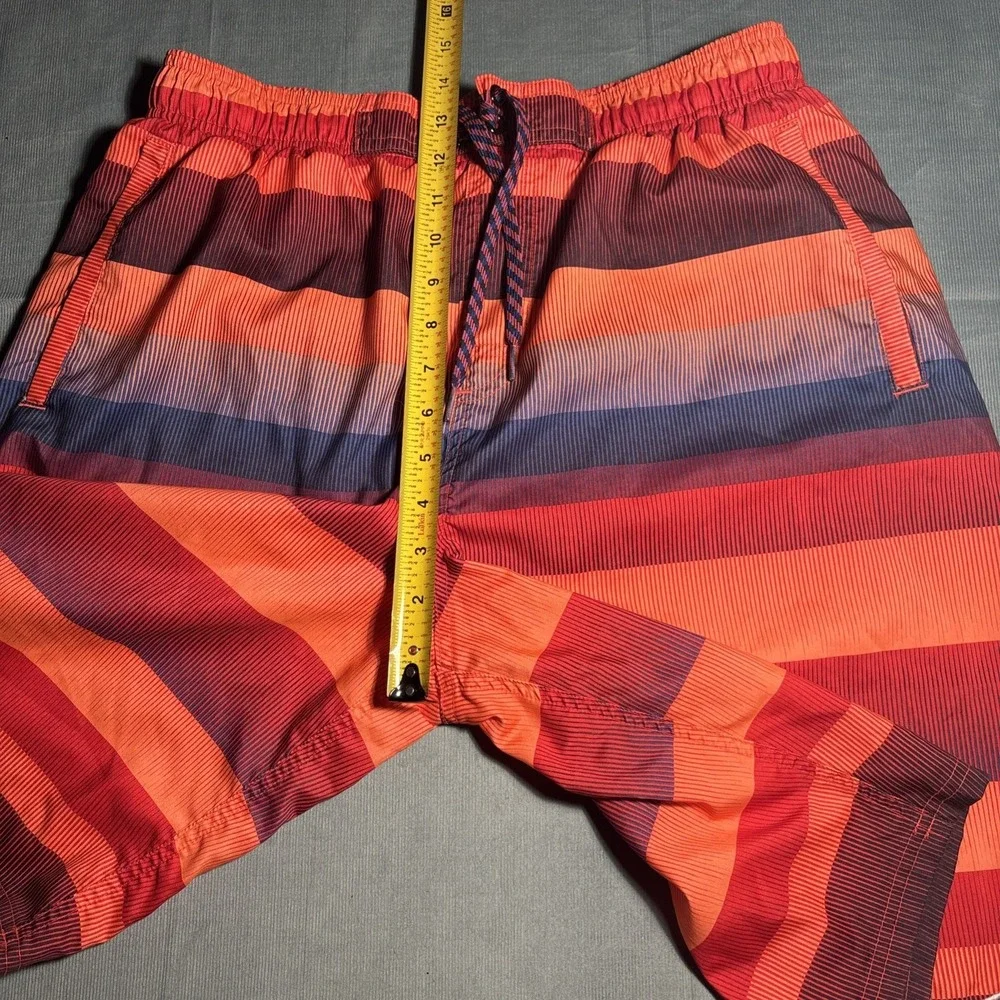Nike Swim Trunk Shorts Mens L Orange Stripe Mesh Lining Board Beach Vacation